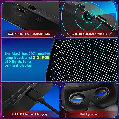 AIGLUN LED Face Transforming Mask with Gesture Control Fun - Cool stuff Halloween Cosplay and Christmas Parties3