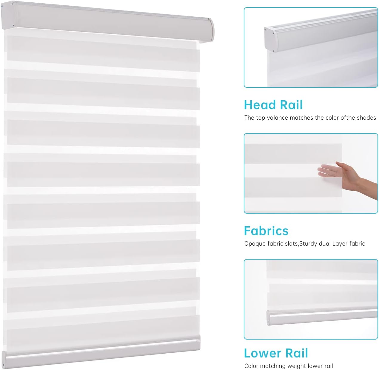 Custom Zebra Blinds for Windows, Cordless Zebra Blinds Custom Size, Light Filtering Custom Zebra Shades, Dual Layer Roller Shades Day and Night, Sheer for Living Room, White