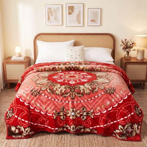 Image of BSB HOME Double Bed Mink Blanket 1.5 Kg, Velvet Like Soft Plush Fleece Blanket, Warm Lightweight Winter AC Blanket,Skin Friendly Floral Blanket for Double Bed,78 x 75 Inches(198 x 190 cm) - Scarlet