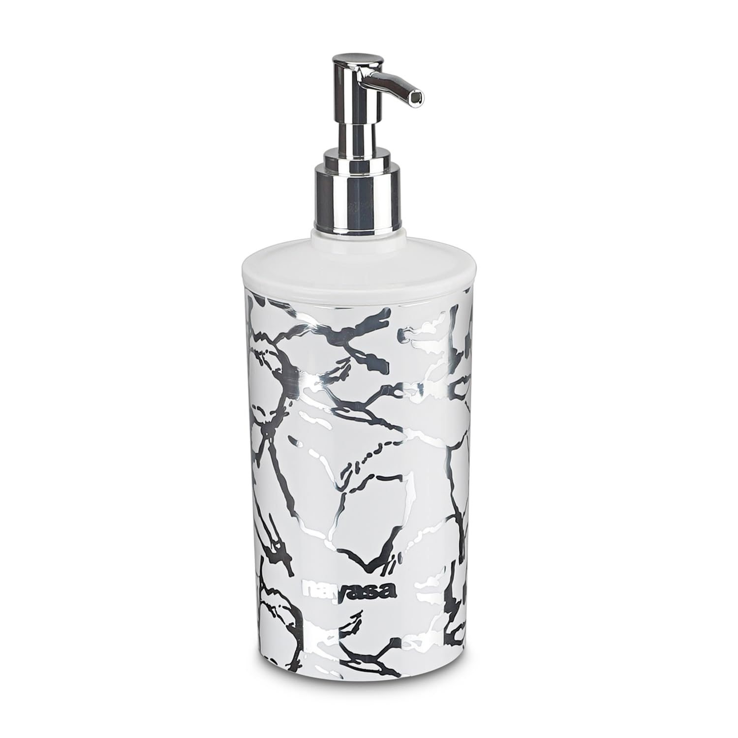 Nayasa Stylo Soap Dispenser Set of 2 | Classy Marble Finish with Foil Print | Liquid Soap Dispenser with Pump | Ideal for Handwash, Shampoo | Stylish & Durable | Perfect for Home, Bathroom | Silver