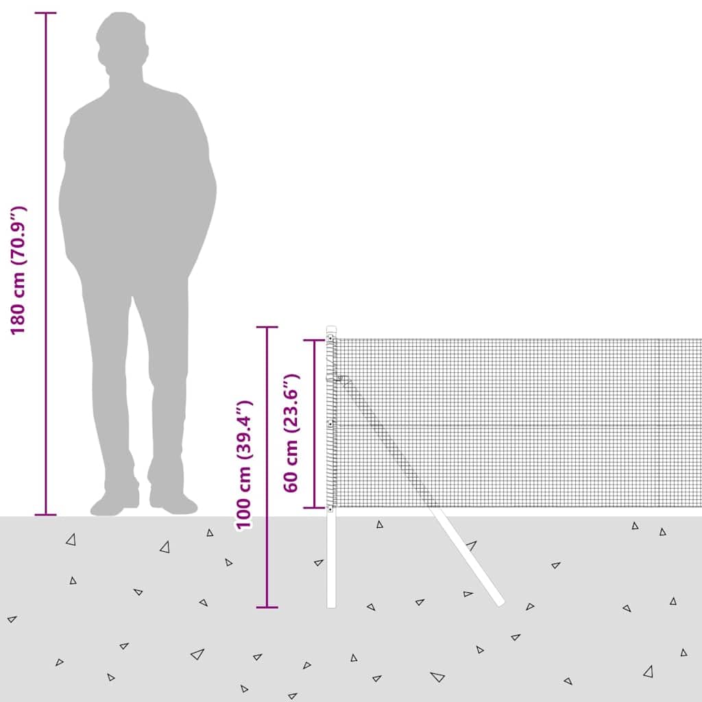 vidaXL Ogrodzenie z spawanej siatki do mocowania w ziemi 100 x 0,6 m | Zrobiona z mocnej stali ocynkowanej, W zestawie masz słupki, siatkę i klipsy, Potrzebujesz tylko młotka, miarki i poziomicy