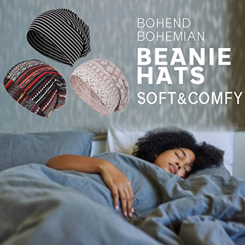 Bohend Bohemian Beanie Hats Headwear Cap Stretch Non Slip Bandanas Sleep Turbans Hats For Women Men Close Top Head Covering (3 Pack) (Striped Style) Multicolor #TOP5