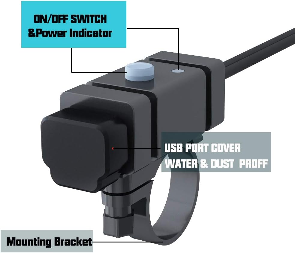 iMESTOU 18W SAE to USB-C Charging Kit 3.0A Motorcycle SAE Phone Charger Quick Charge 3.0 USB Type C Dual Outlets Waterproof with Switch for 12/24V Motorcycles