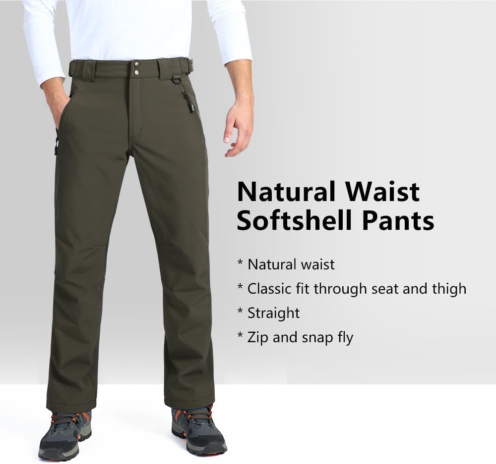 Outdoor Ventures Men's Lite Waterproof Windproof Fleece Lined Warm Hiking Ski Snow Pants Expandable-Waist - Image 5