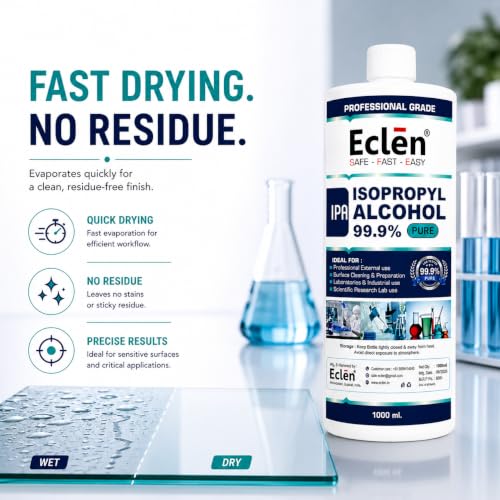 Image of ECLEN Isopropyl Alcohol 99.9% IPA | High Purity Isopropyl Rubbing Alcohol for Electronics Cleaning, Laboratory, Industrial, Surface Preparation & Technical Use (1000ml)