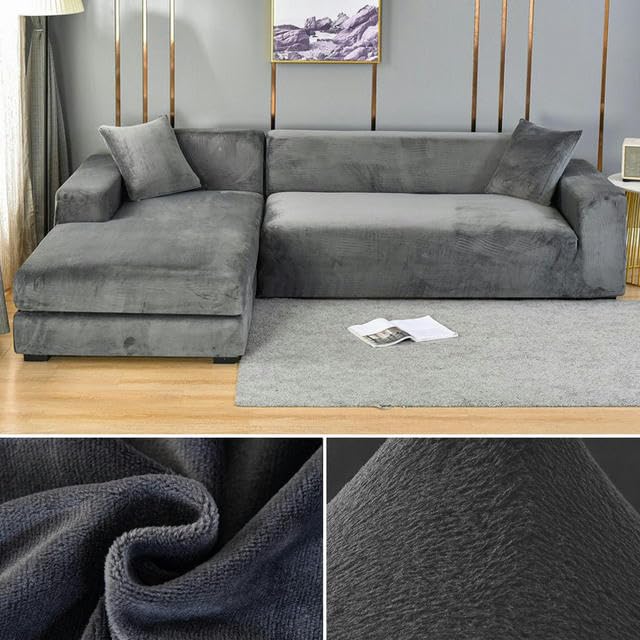 Housse de canapé d'angle extensible et épaisse en velours