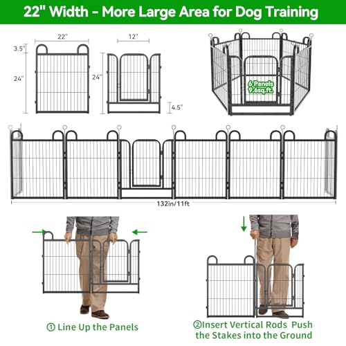 Image of Puppy Playpen 6 Panels Small Dog Fence Outdoor Indoor Use 24 inch Height | Anti-Rust with Doors Portable Dog Play Pen for RV Camping Yard, Total 11FT, 10 Sq.ft, Snowy Black