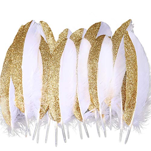 Plumes d'oie de décoration haut de gamme avec pointes dorées pour mariage