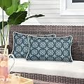 Magpie Fabrics Pack of 2 Outdoor Lumbar Pillow Case Covers 12"x20", Waterproof Rectangular Throw Pillowcase Shell Decorative Sham for Patio Garden Couch - Morgan Medal Blue