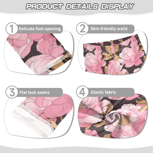 KLL A Pattern of Flowers in Pink Little Girls Active Leggings Stretch High Waisted Athleisure Pants Exercise3