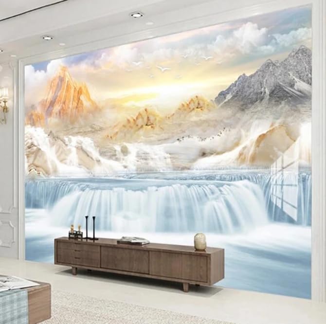 Papier peint cascade 3D grand format déco murale TV salon paysage européen 200x140