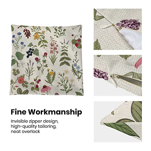 Gohdiwh Spring Pillow Covers 18X18 Set Of 2, Herb Wild Floral Decorative Throw Pillows Linen Sage Green Plant Flower Farmhouse Cushion Pillow Covers For Sofa Couch Outdoor Decor #TOP4
