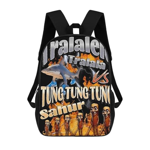 Tralalero-Tralala Brainrot Merch 17 Inch Shoulder Backpack Italian-Brainrot Meme Water Resistant Lightweight Daypack