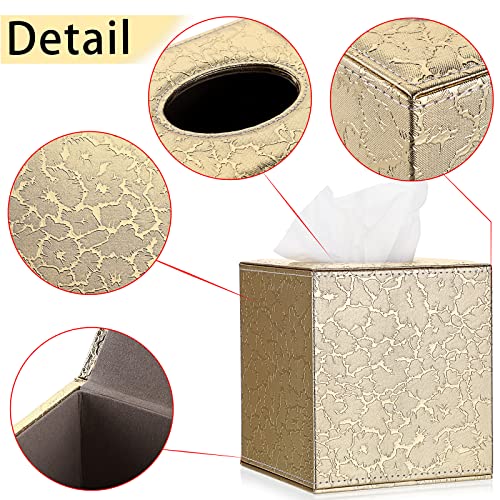 Sumnacon Square Leather Tissue Box Cover - Stylish Cube Tissue Box Holder With Magnetic Bottom, Decorative Pu Tissue Box For Vanity Dresser Night Stand Table Countertop Home Office Car, Gold #TOP3