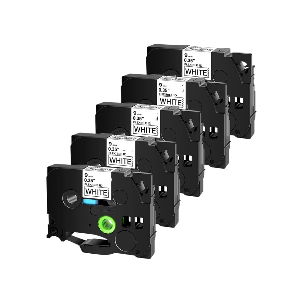 Nastro per etichette 5PK Nero su bianco 9 mm TZe-FX221 Cartuccia laminata