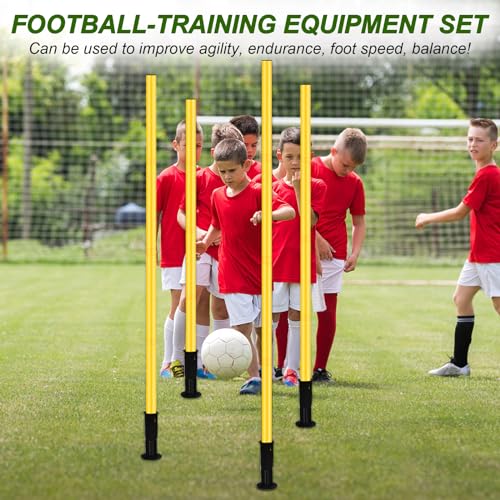 Rainmae Slalomstangen Fussball Set Slalom Poles 4 Slalom Stangen mit Federgelenk Sprunghafte für Koordinationstraining, Slalom, Fußball, Hundesport Gelb 150 cm
