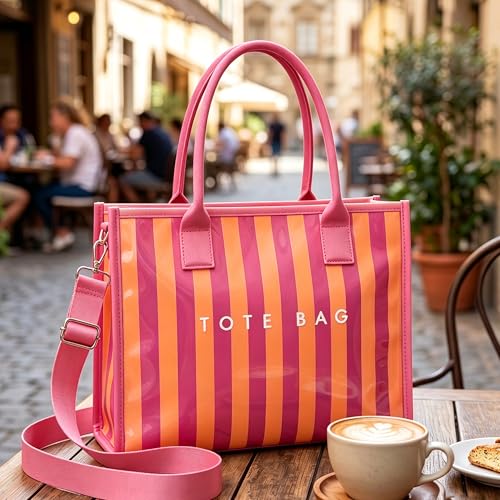 Image of GISMTR PVC Tote Bag for Women Large Letters Print Hobo Handbags Kraft Paper Shoulder Bag with Strap for Work Travel