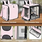 Suertree Bird Carrier with Seat Belt for Car Travel, Bird Backpack Carrier with Indestructible Stainless Steel Mesh, Large Bird Carrier Travel Cage, Pink - Image 4