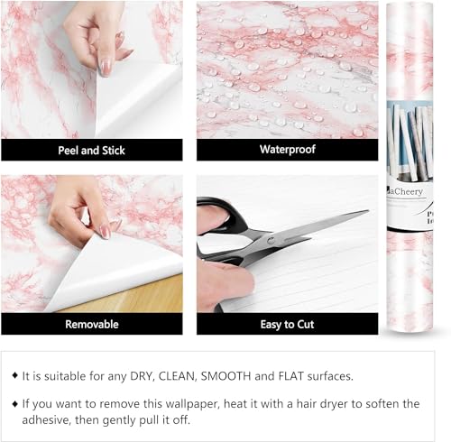 Image of TEKCOOL Wall Stickers DIY Wallpaper Vinyl Marble Wallpaper Peel and Stick Waterproof Wallpapers for Home Kitchen Countertop Cabinet Furniture Oil Proof Kitchen Stickers(Pink-3 pc).;