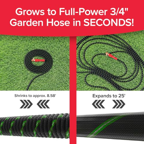 Image of Pocket Hose Ballistic Double UV 25 FT Expandable Garden Hose, As Seen on TV | Anti-burst sleeve reinforced with bulletproof fiber, 360 swiveling pocket pivot connector, lightweight compact design
