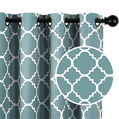 Flamingo P Moroccan Tile Blackout Curtains for Living Room Thermal Window Curtains 84 Inch Long Drapes Grommet Pattern Room Darkening Bedroom Curtains, Set of 2 Panels, Smoke Blue