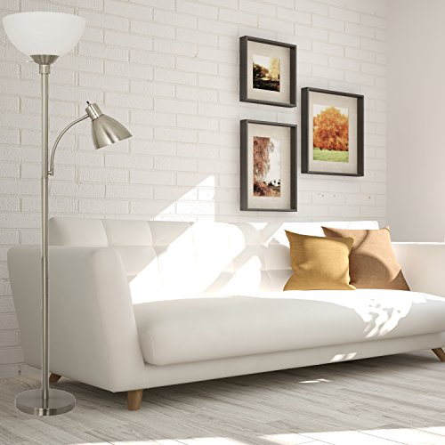 Floor Lamp with Reading Light by Light Accents - Metal Standing Lamp with Side Reading Light - Stand Up Light - Floorlamp - Floor Lamp for Living Room - Standing Lamp for Living Room (Brushed Nickel) - Thumbnail 6