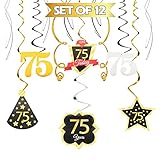 LINGTEER Happy 75th Birthday Swirls Streamers - Cheers to 75th Birthday 75 Years Old Bday Party Hang