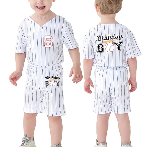 Image of Boy 6th Birthday Baseball Shirt 6 Year Old Toddler Kids Baseball Jersey Shorts Outfit Birthday Clothes