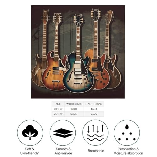 Guitars Art Silk Scarf Fashion Satin Head Scarf Lightweight Head Scarves for Neck Silk Scarves for Women Men Boho Hair Wrap Sleeping Kerchief Bandanas Pocket Square 25" X 25"2