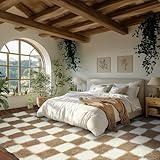 Ecoshag Soft Rugs for Living Room, 5x7 Ft Beige and White Checkered Fluffy Shaggy Rugs for Indoor Use, High Pile Ultra Fuzzy Rug for Bedroom Kids Nursery Rooms,Home Decor Aesthetic