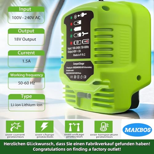 Chargeur de batterie 40V compatible Greenworks 29482 29462 G-MAX mini portable - 3