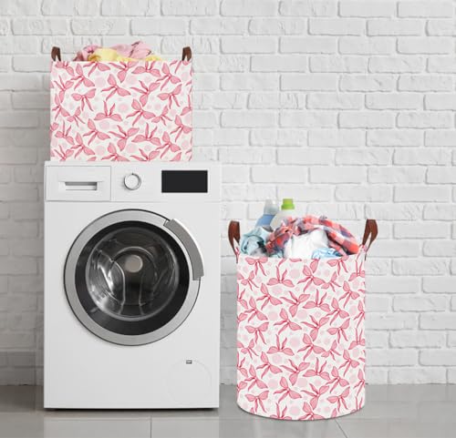Image of Bowknot Waterproof Laundry Hamper, Baby Nursery Hamper, Clothes Organizer Basket, Room Decor with Portable Design and Foldable (Pink Bowknot)