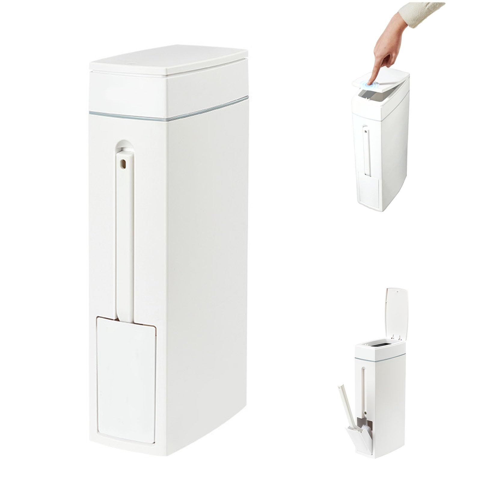 Slim Bathroom Bin and Toilet Brush Set, 4.5L White Bin with Lid