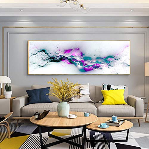 Mur photo pour salon avec peinture abstraite bleu violet en toile