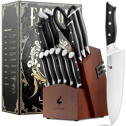 Livtek Knife Set with Block - Kitchen Knife Set German High-Carbon Stainless Steel with Built-in...