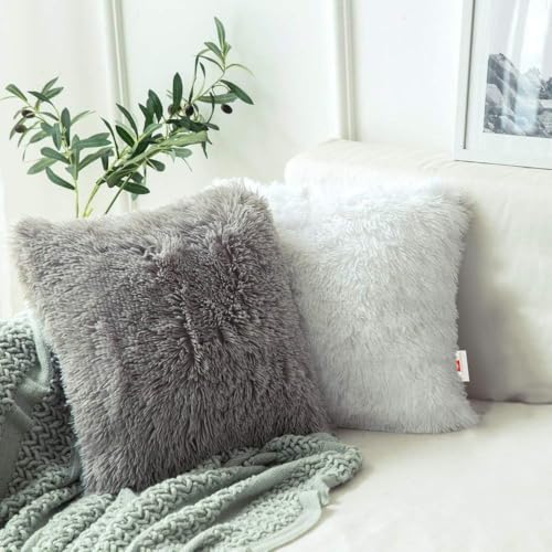 Image of Wonder Shala Self Design Cushions Cover for Stylish Living Space Pack of 2 (16x16 Inches, Grey White)