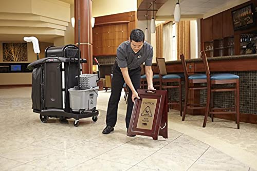 Rubbermaid Commercial Executive SeriesTM 22 Inch Wooden Multilingual Caution Safety Wet Floor Sign 2-Sided Gold product thumbnail 3