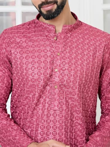 Image of See Designs Men's Full Sleeve Mandarin Collar Sequins Embroidered Straight Long Kurta - Festive Collection