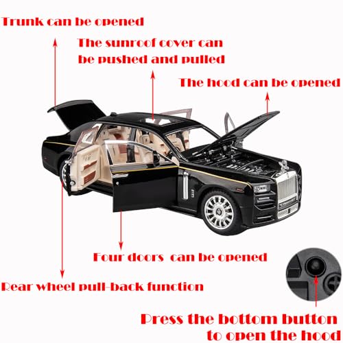 Modelo de coche Rolls-Royce Phantom 1:24 negro con luces y sonido miniatura 5