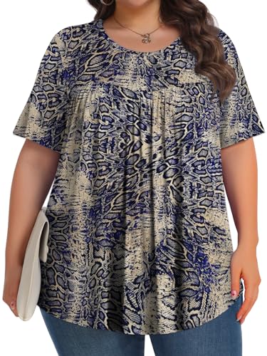 Image of Tencede Womens Plus Size Tops Tunic Short Sleeve Crew Neck Shirts Casual Soft Blouse 1X-5X