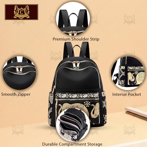 Image of Ethnic Style Waterproof Oxford Backpack for Women & Girls | Fashion Travel Canvas Look Nylon Bag | Large Capacity Printed Laptop Backpack for College