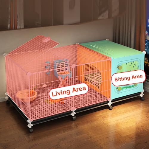 Jaula para conejos con área de descanso, conejera interior con bandejas deslizantes y rueda universal para hurones, chinchillas, erizos