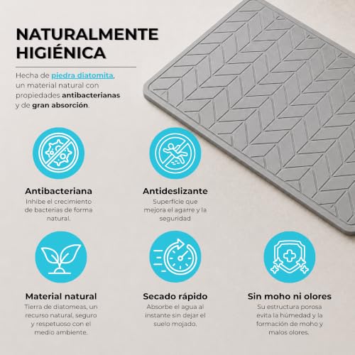 Miniatura 3 de Pure 4home Alfombra Diatomita Baño 60x40 Secado Rápido, Antideslizante Y Antibacteriana Alfombrilla Piedra Diatomita Super Absorbente Alfombrilla Diatomita - Stone Bath Mat Flechas