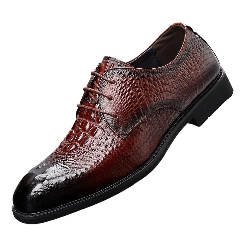 Men's Alligator Crocodile Print Oxfords Fashion Lace Up Dress Shoes Genuine Leather Business Brogue Handmade Formal Shoe for Men