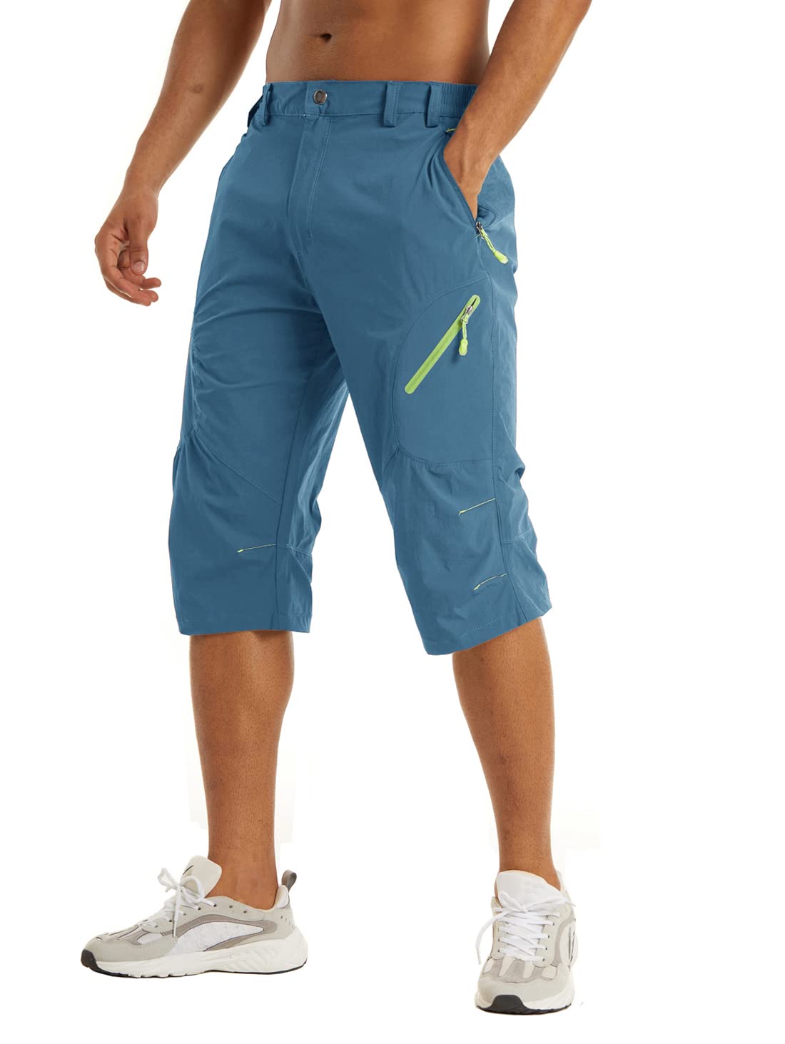 KEFITEVD Pantalones cortos de secado rápido para hombre, 3/4, para senderismo, verano, delgados, capris con 4 bolsillos con cremallera