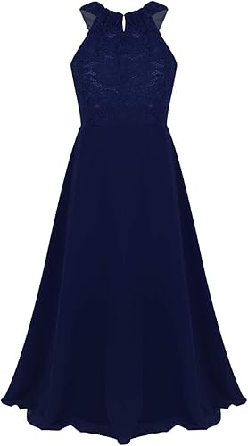 Miniatura 2 de Vestido de gasa de encaje floral para niña, vestido de gasa con corte en la espalda, vestido de noche formal para dama de honor