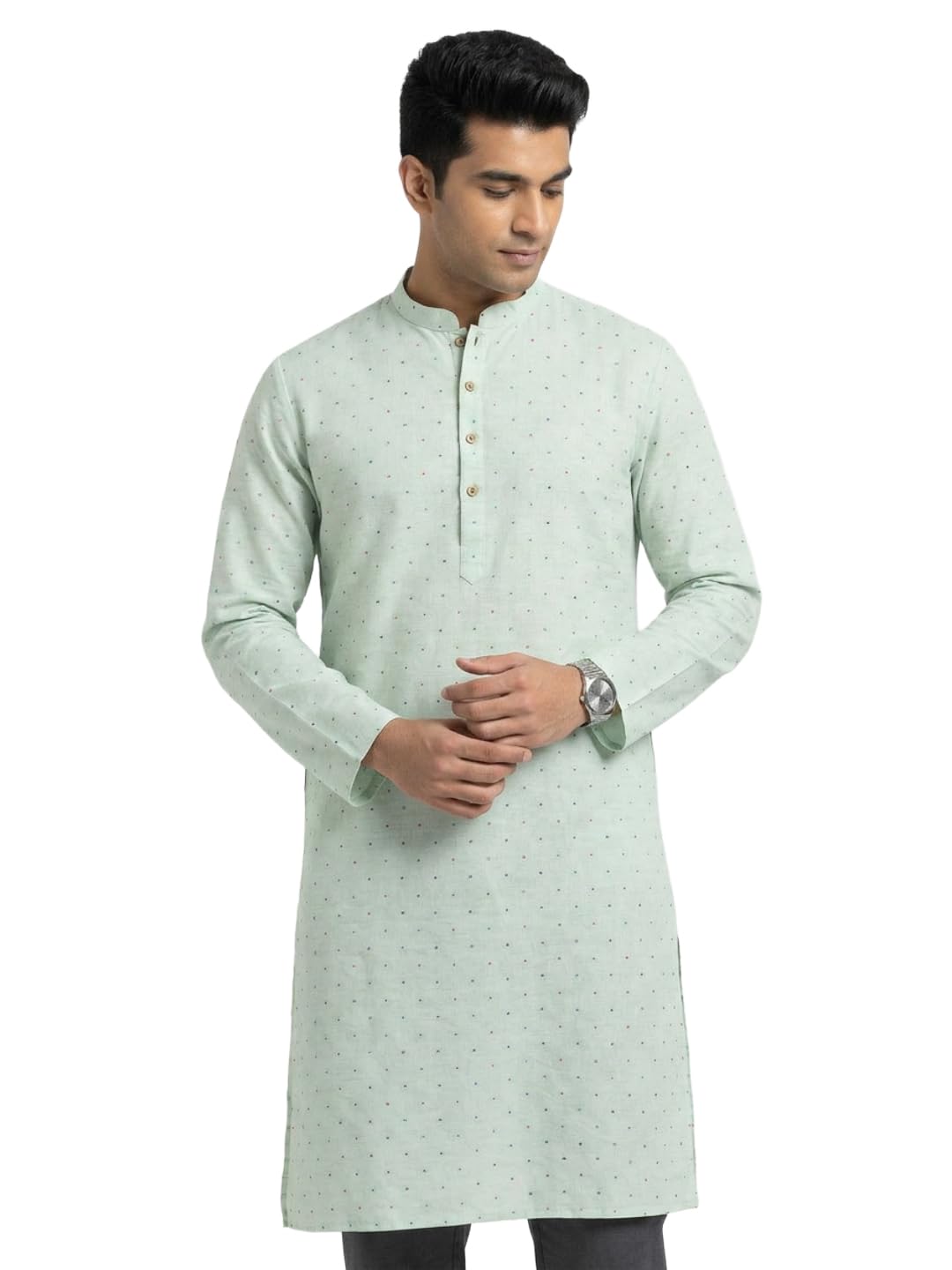 Men Regular Fit Dobby Pattern Polyester Cotton Blend Mandarin Collar Full Sleeve Festive Kurta-picture-17