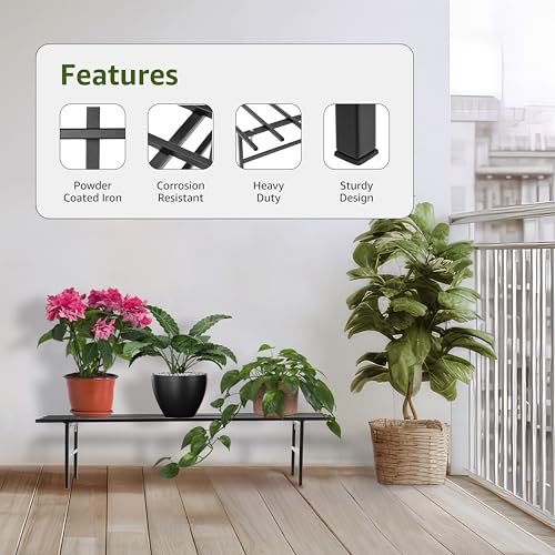 Image of Amazon Brand - Solimo Folding Metal Plant Stand (Pack of 2, Black) - Heavy-Duty, 50 kg /Shelf Load Capacity, 22.5 x 79 x 18 cm, Indoor & Outdoor Use