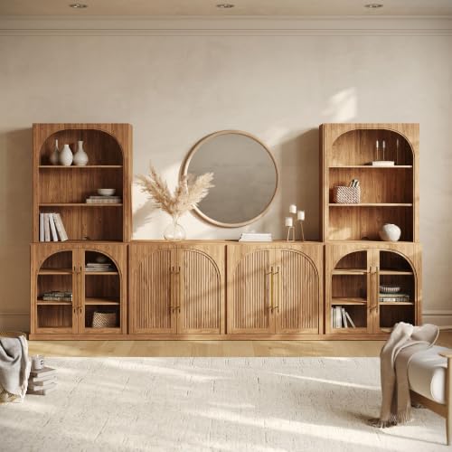 Image of BELLEZE Jagger 130 inch Wall Unit 5-Piece Modular TV Stand - Camel