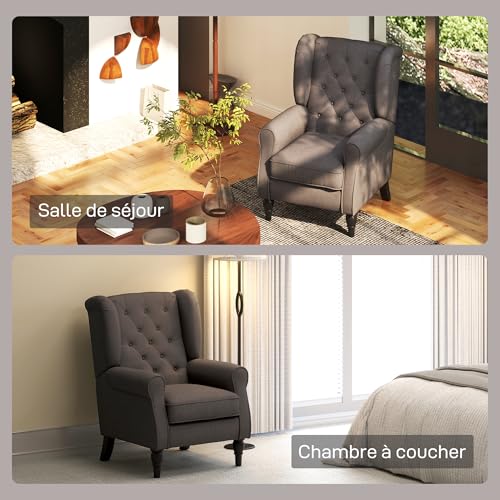 Fauteuil salon capitonné bois massif 160 kg HOMCOM